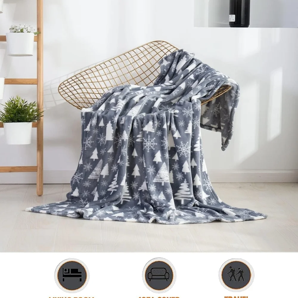 Cozy Gray and White Holiday Throw Blanket